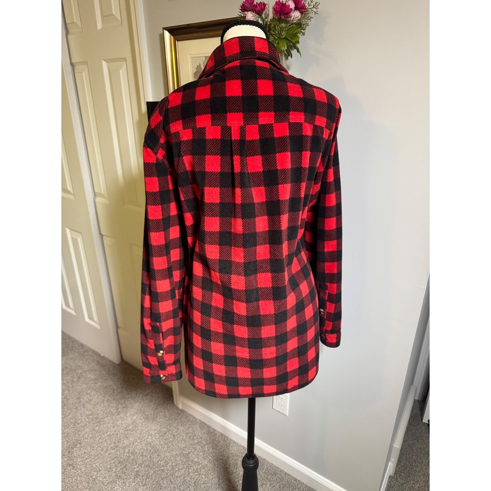 Time and Tru Gorpcore Womens XL Red Black Buffalo Plaid Fleece Shirt Jacket - Picture 2 of 6